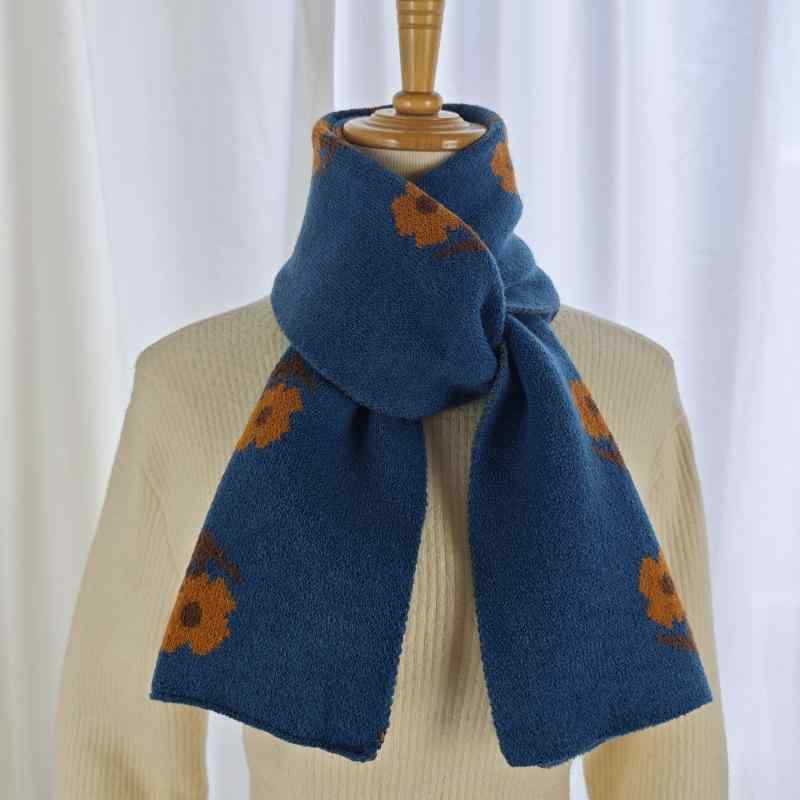 マフラー レディース 秋冬 かわいい 小花柄 フェイクカシミヤ カシミヤタッチ アクリル ニット 厚手 あったか 保温 防寒 スヌード