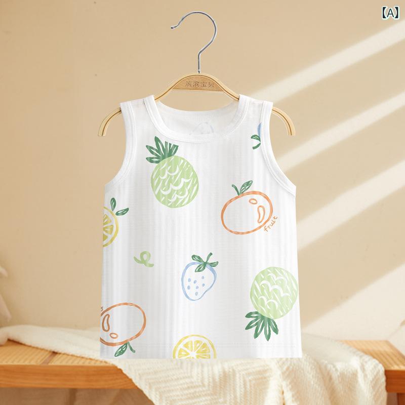タンクトップ ベビー キッズ 男女兼用 夏 薄手 綿100% コットン100% 吸汗速乾 肌着 インナー 丸首 かわいい キャラクター柄 肌に優しい 快適