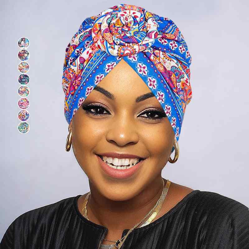 ターバンハット レディース アフリカン 花柄プリント ドーナツ型 インド風 コットン風 ポリエステル素..