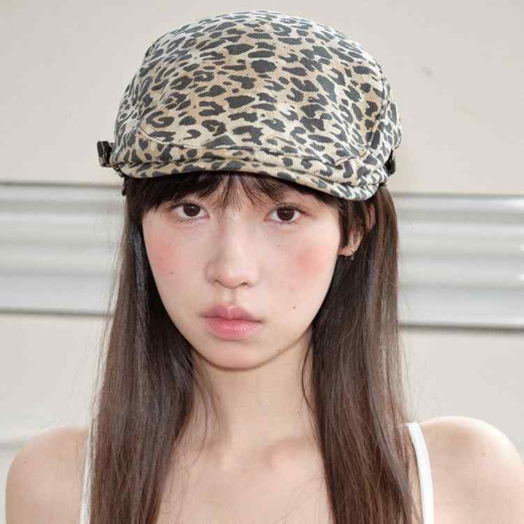 Hat - ベレー帽 レディース ヒョウ柄 キャスケット ハンチング 春夏 個性的 レトロ おしゃれ ファッションアイテム 多機能 トレンド UVカット 日よけ 通気性 カジュアルスタイル 小顔効果 紫外線対策