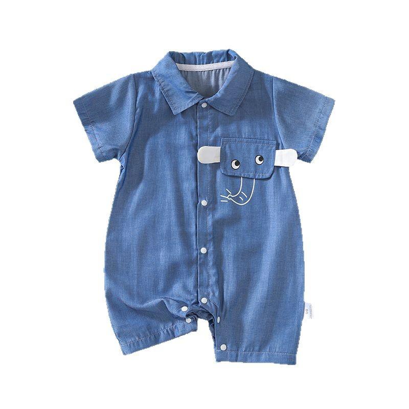 ・カテゴリ: ロンパース、カバーオール・主な素材: 綿90%・スタイル: カジュアル・タイプ: ショートロンパース・性別: 男女兼用・対象年齢: 新生児 (0〜1歳)・袖丈: 半袖・厚さ: 普通・カラー展開: ブルー・サイズ展開: 66cm、73cm、80cm、90cm
