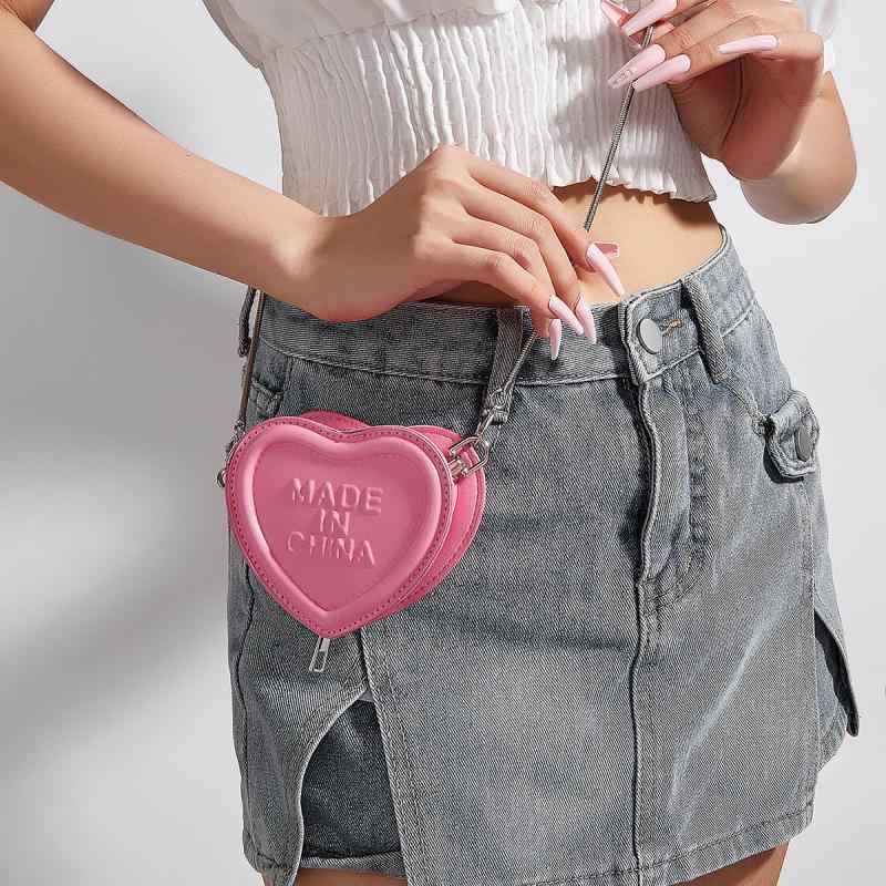 ミニバッグ レディース 2way ベルト付き 韓国ファッション シンプル 着回し万能 フェイクレザー ハート柄 カジュアル デニムパンツスタイル 春夏