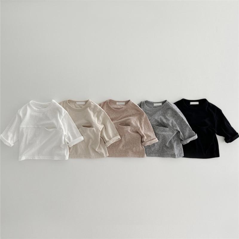 Tシャツ ベビー キッズ 男女兼用 A類安全基準 吸汗速乾 やわらか素材 長袖 丸首 コットン 綿 肌に優しい 春秋物 ルームウェア トップス 無地 カラバリ豊富