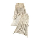 セットアップ レディース 韓国風 透かし編み ニット 長袖 Vネック ゆったり トップス ミディ丈 マーメイドスカート ツーピース ポリエステル カジュアル