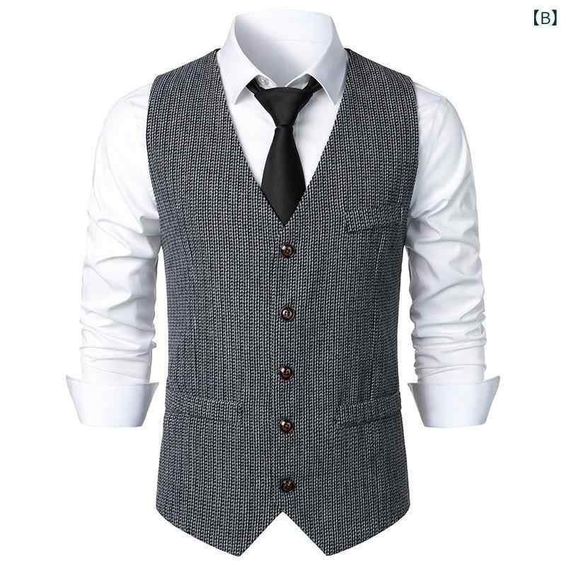 ベスト メンズ 秋冬 スリムフィット Vネック シングルボタン 前開き 薄手 軽量 ストライプ柄 ウール調 コットン混 レトロ クラシック カジュアル ジレ