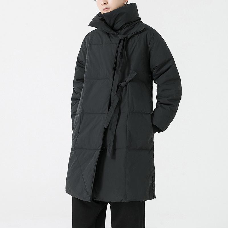 中綿コート メンズ レディース 厚手 防寒 保温 スタンドカラー ロング丈 ダークスタイル 冬アウター カジュアル レトロ ストリートファッション ゆったり 大きいサイズ ブラック