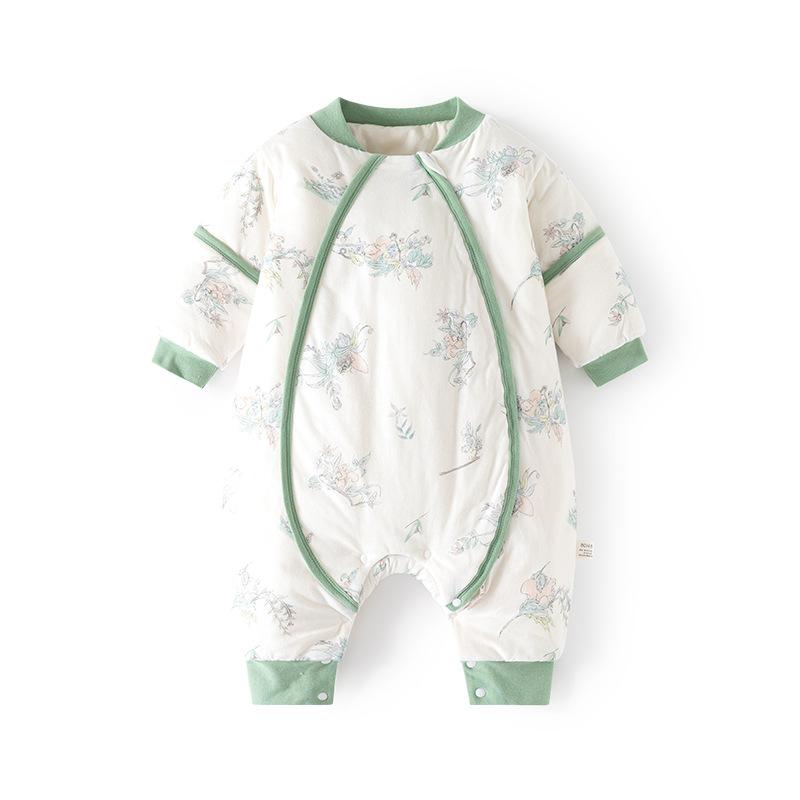 スリーパー ベビー 新生児 乳幼児 秋冬 足つき 温度調節 厚手 中綿入り 寝冷え防止 ファスナー式 綿100% 吸湿速乾 袖取り外し可能 多機能パジャマ