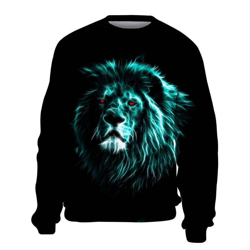 スウェット メンズ 男性用 春秋 クルーネック 丸首 ライオン柄 3Dデジタルプリント プルオーバー トッ..