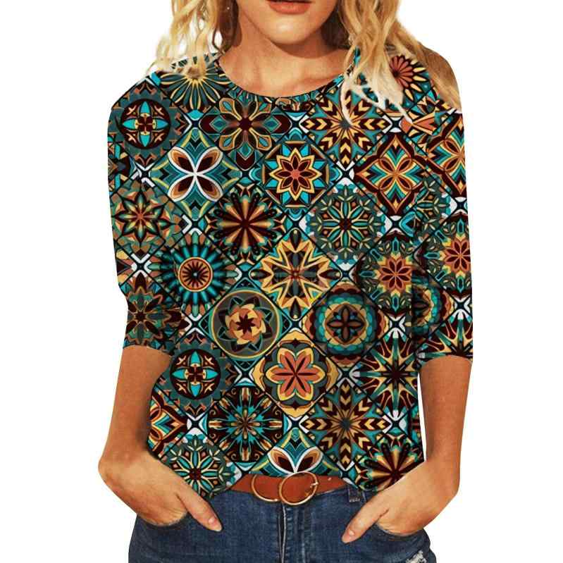 Tシャツ レディース 春秋 ゆったり オーバーサイズ クルーネック 丸首 七分袖 デジタルプリント ポリエステル 快適 リラックス カジュアル ストリートファッション 欧米風 コントラストカラー 綿ライク