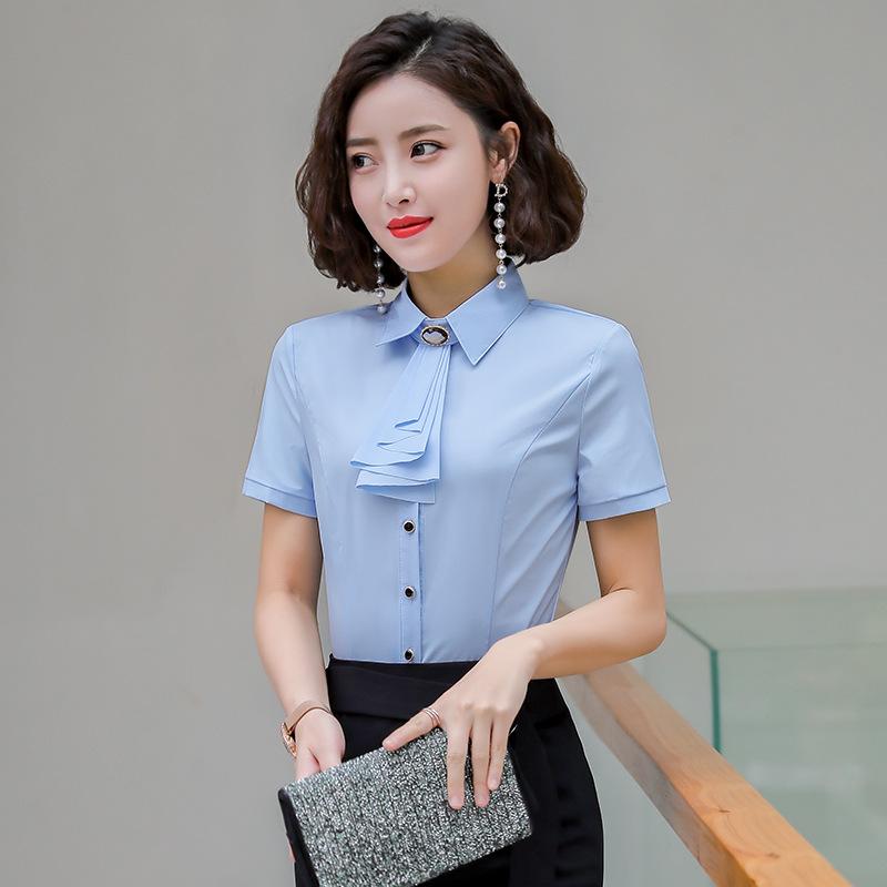 ブラウス レディース 女性用 オフィス ビジネス 通勤 ノーアイロン 防シワ シフォン ポリエステル スリムフィット 細身 長袖 半袖 襟付き リボン付き OL 事務服 春夏 白 青 紫 きれいめ