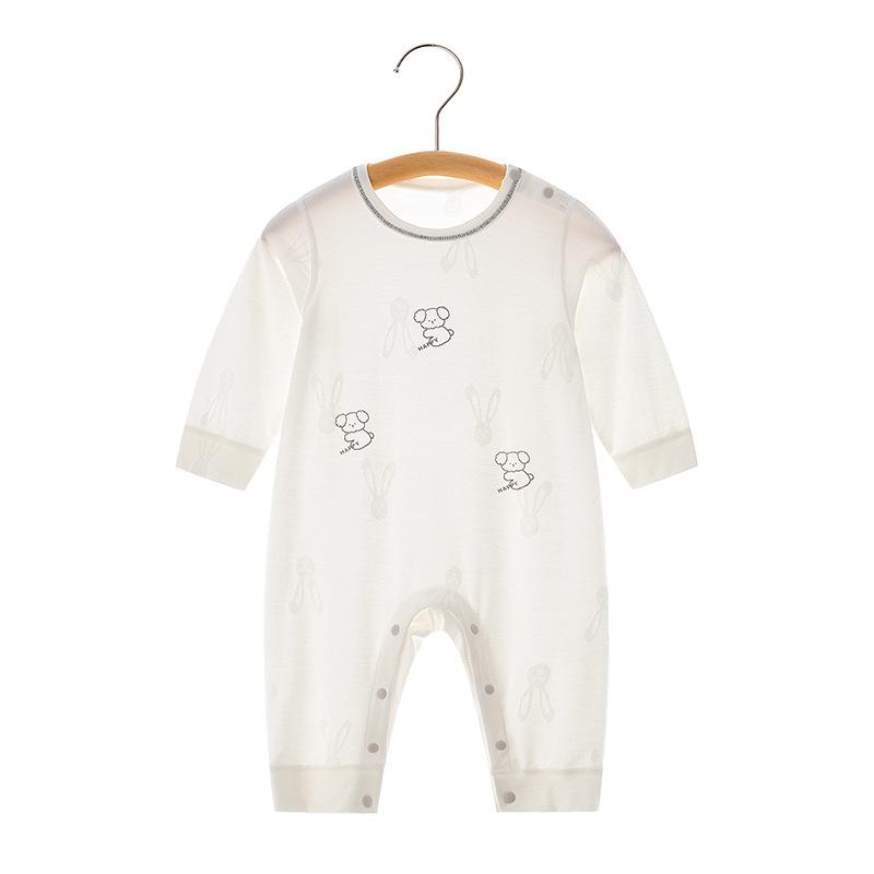 ロンパース ベビー 赤ちゃん 無縫製 薄手 長袖 肌に優しい 冷房対策 プリント カバーオール ルームウェ..