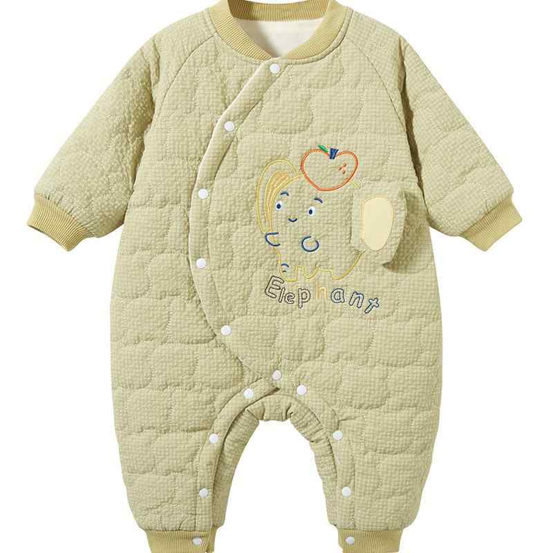 楽天セキュアデポロンパース カバーオール ベビー 男女兼用 新生児服 秋冬 厚手 裏起毛 中綿入り 保温 防寒 お出かけ 長袖 前開き スナップボタン 縫い目なし ポリエステル シンプル 59 66 73 80cm（x2）