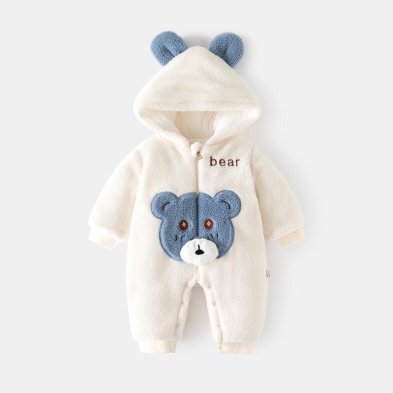 ・カテゴリ: ロンパース・スタイル: 個性的・主な素材: サンゴフリース（ポリエステル100%）・生地の厚さ: 標準・性別: ユニセックス・対象年齢: 乳幼児（1〜3歳）・袖丈: 長袖・デザイン: フード付き・開閉: ジッパー・柄: アライグマプリント・カラー展開: ブルー、イエロー、ピンク・サイズ展開: 66cm、73cm、90cm