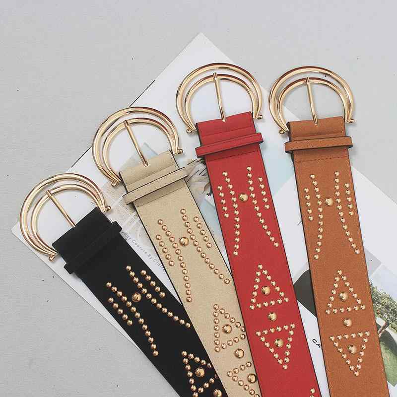 ベルト レディース 欧米風 Y2K パンクロック 太め スタッズ アンティーク加工 PUレザー ウエストマーク..