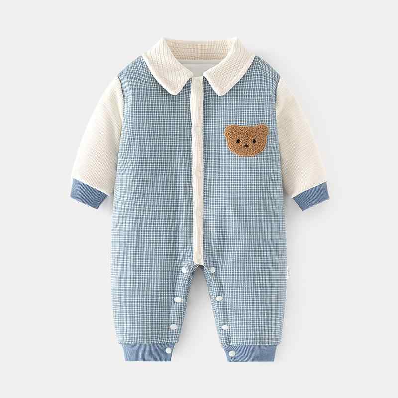 楽天セキュアデポロンパース ベビー服 中綿入り 厚手 保温 防寒 無縫製 肌に優しい 綿100％ 男女兼用 秋冬 カバーオール アウター 部屋着 スナップボタン 長袖 フードなし