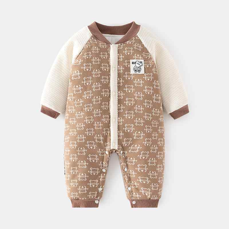 楽天セキュアデポカバーオール ベビー 足つき 子供服 厚手 中綿入り 保温 防寒 無縫製加工 コットン 綿100％ 前開き スナップボタン 男女兼用 春秋冬