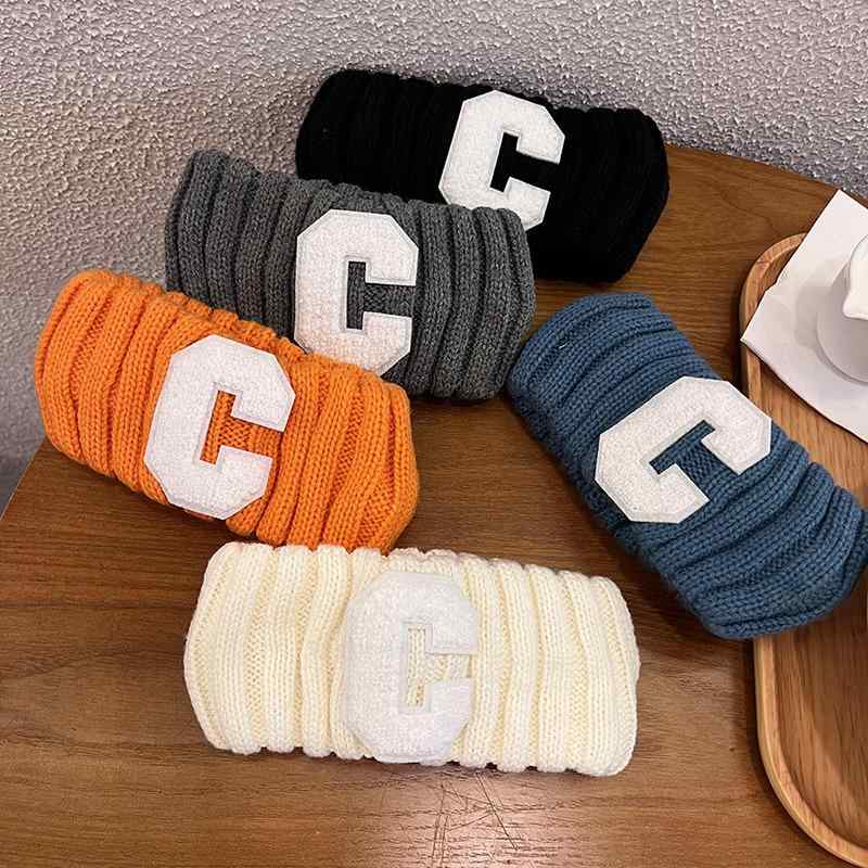 ヘアバンド 男女兼用 Cロゴ ニット 幅広 ヘッドバンド スポーツ 韓国風 レトロ オールシーズン おしゃ..