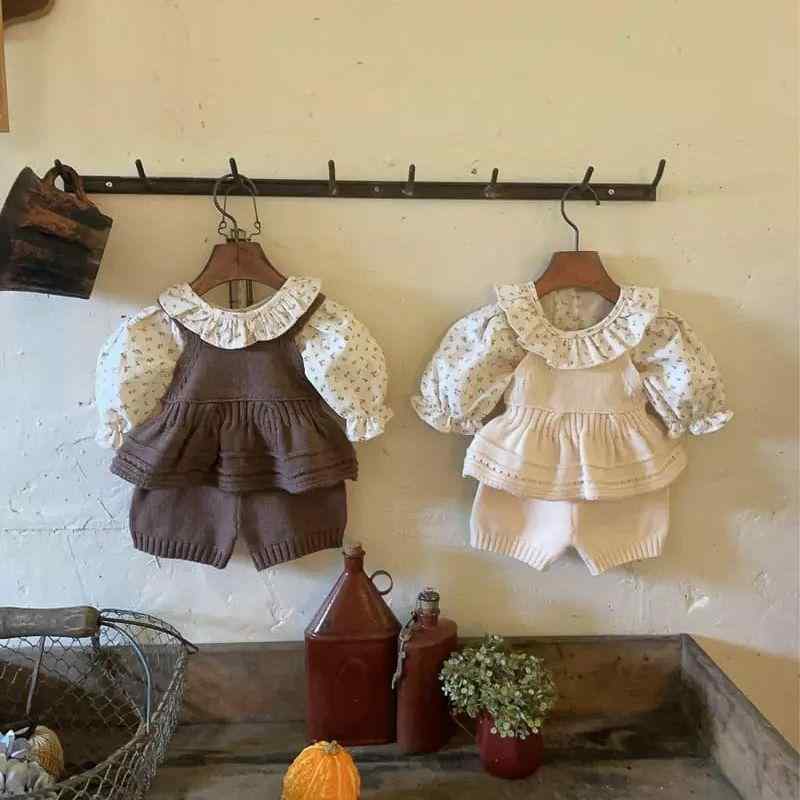 ベビー服 女の子 セットアップ 秋冬春 綿99% ノースリーブ ニット キャミソールベスト スカート 2点セ..