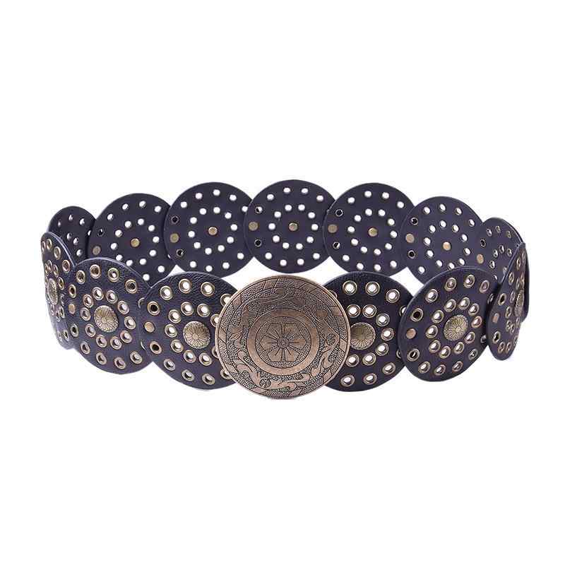 レディース ベルト パンク ロック スタイル スタッズ ハトメ レトロ ファッション 個性的 合皮 円形プ..