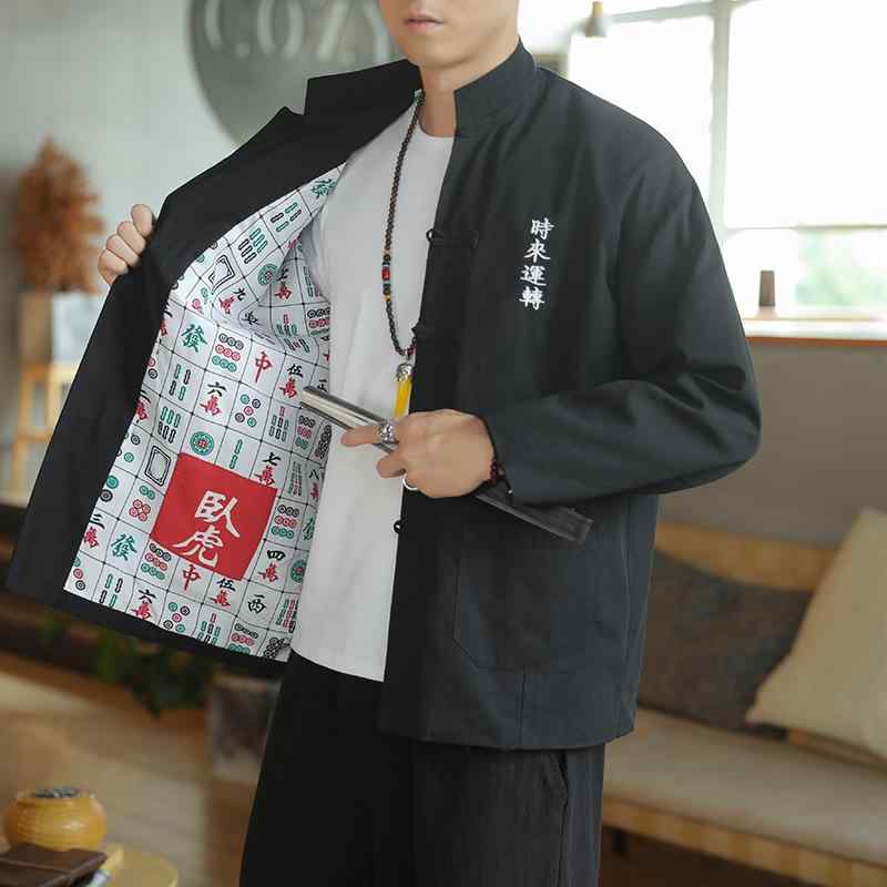 ジャケット メンズ 秋冬 中国風 刺しゅう入り ゆったり ビッグサイズ ショート丈 漢服 唐装 カジュアルスタイル 綿混素材 男性用 アウター 中華ストリート オーバーサイズ