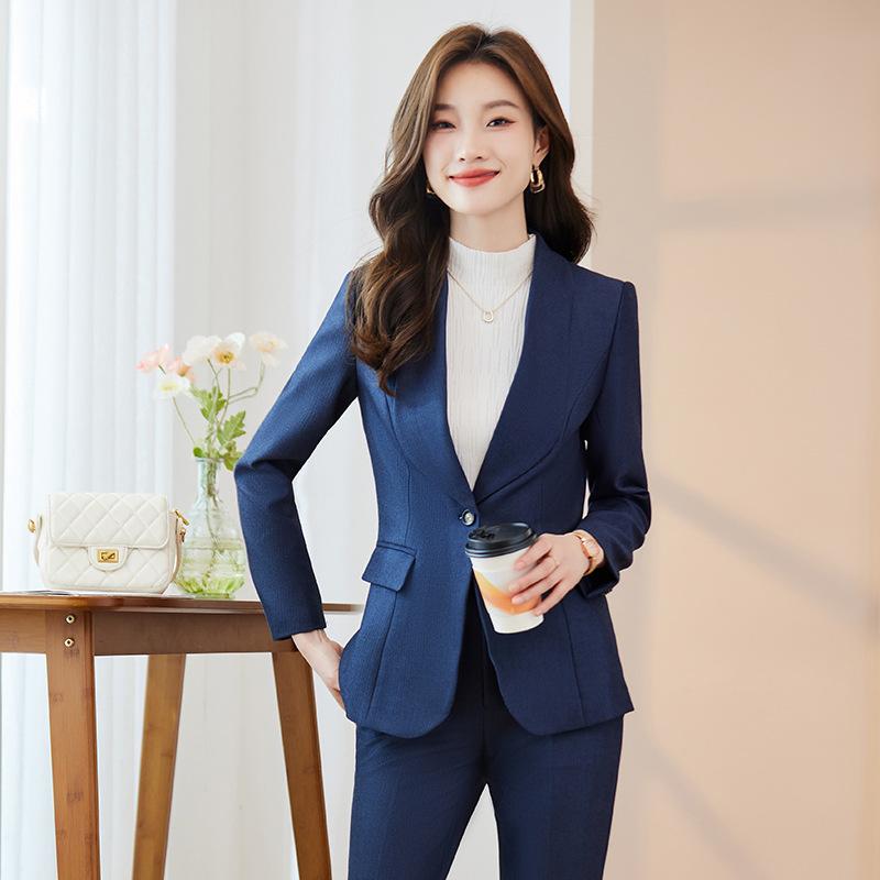 Rakuten - スーツ レディース ビジネス フォーマル 高級感 エレガント オフィス セットアップ ブルー 制服 ユニフォーム 仕事着 ホテル 受付 秋冬