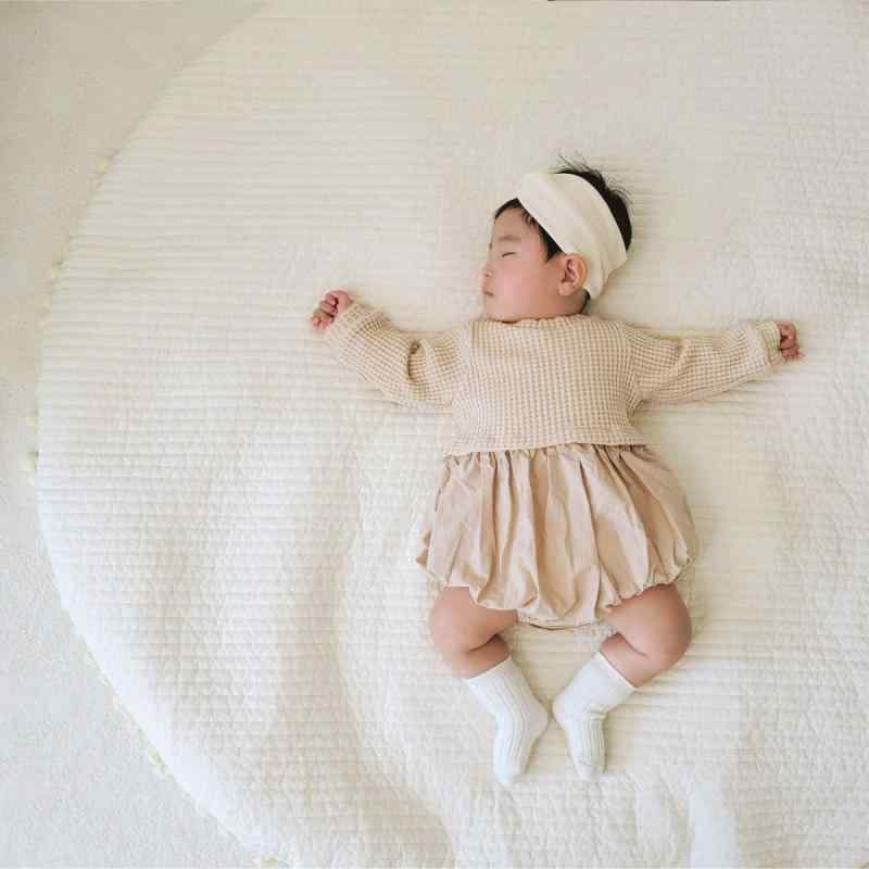 ロンパース ベビー 男の子 女の子 新生児 幼児 高級感 ビッグワッフル 切り替え 韓国風 春秋 薄手 プルオーバー カバーオール オールインワン