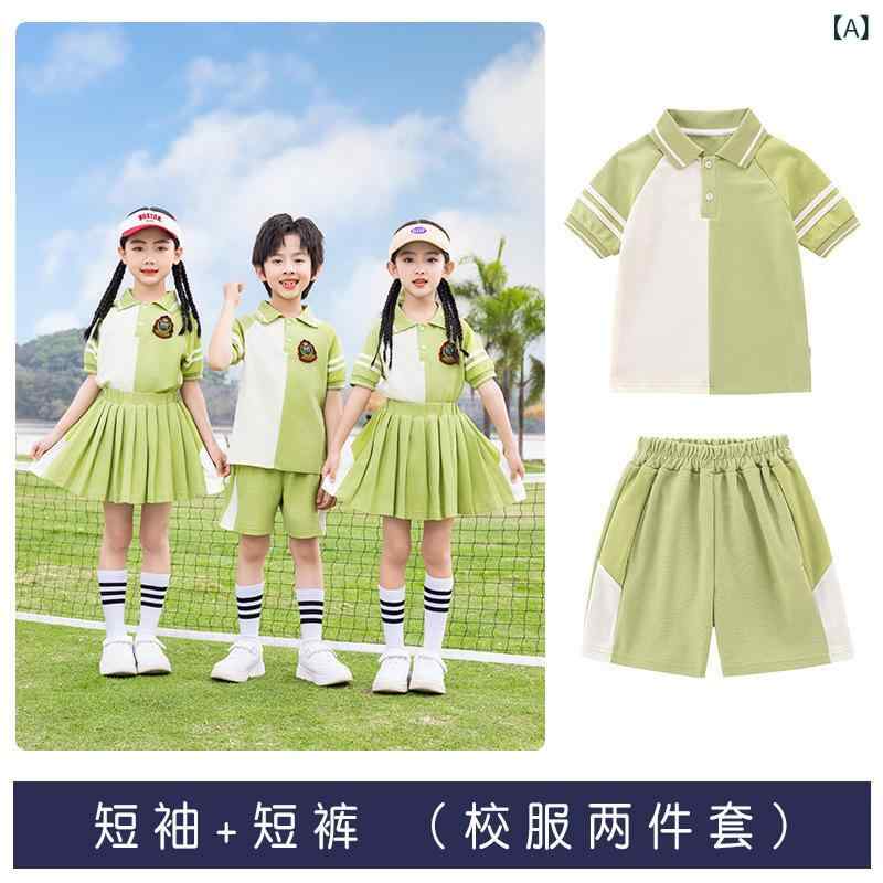 セキュアデポの制服 キッズ 男女兼用 幼稚園 小学生 半袖 Tシャツ スカート パンツ 夏用 綿素材 柔らかい イギリス風 学院風 クラスウェア 卒業式 コーラス 発表会 衣装｜アングル2