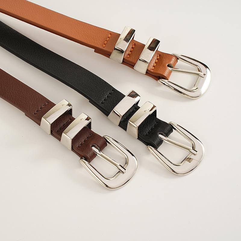 ベルト レディース 女性用 高級感あふれる レトロ 細身 スリム ピンバックル シンプル メタル調 フェイクレザー 合皮 デニム ジーンズ パンツ カジュアル きれいめ オフィス 通勤 ウエストマーク ブラック 黒