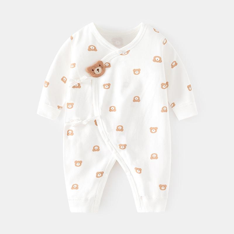 ロンパース ベビー 新生児 男女兼用 肌着 無縫製 フラットシーム 純綿 コットン100% 秋冬 和装風 打ち合わせ マジックテープ カバーオール 出産祝い