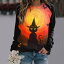 Tシャツ レディース 秋冬 ハロウィン カボチャ 古城 ダーク柄 3Dデジタルプリント 丸首 長袖 ゆったり ..