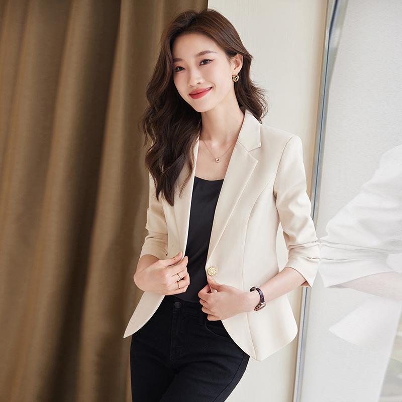 テーラードジャケット レディース 春秋 スタイルアップ 着痩せ効果 小柄向け イージーケア 上品 エレガント 通勤 オフィス ビジネス フォーマル カジュアル スリムフィット 長袖 一つボタン 無地 ポリエステル(4)