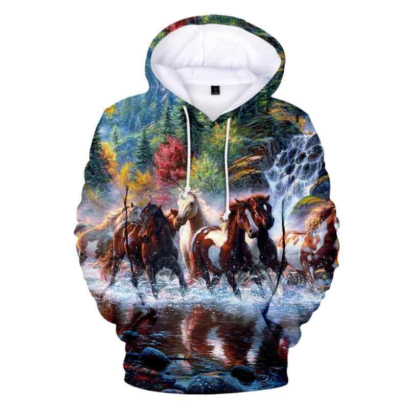 パーカー メンズ 馬柄 3Dプリント プルオーバー フード付き ゆったり ルーズフィット カジュアル 長袖 ポリエステル素材 春秋 スポーツウェア 部屋着 サイドポケット