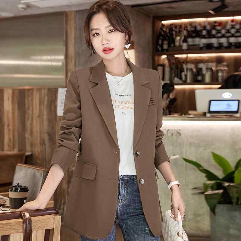テーラードジャケット レディース ブラウン 春秋 韓国風 カジュアル きれいめ オフィス 通勤 デザイン スリムフィット シングルブレスト 2ボタン ポリエステル ストレッチアウター