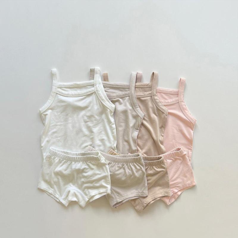 ベビー服 男女兼用 男の子 女の子 吸汗速乾 やわらか肌触り 綿 コットン 再生繊維 薄手 タンクトップ ノースリーブ ショートパンツ 短パン ルームウェア 部屋着 パジャマ 寝巻き 上下セット 春夏 夏物