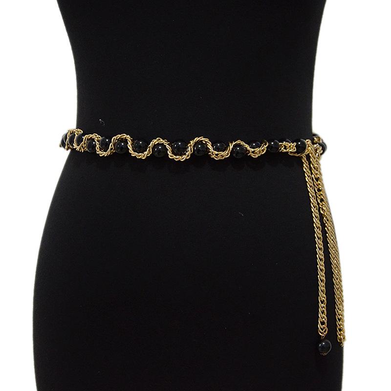 ウエストチェーン レディース 女性用 パール装飾 メタルチェーン 細身 カジュアル 個性的 巻き付け デ..