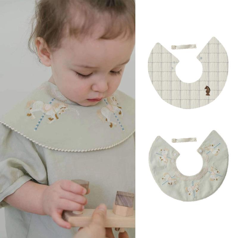 スタイ ベビー 新生児 幼児向け 防水 よだれかけ ミントグリーン アイスクリーム 木馬 刺繍 コットン10..