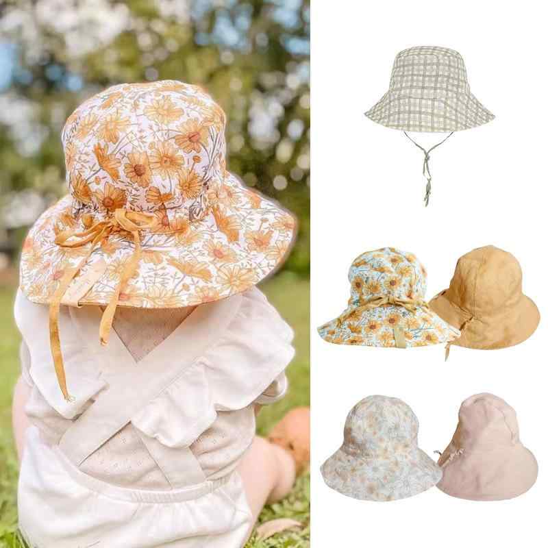 サンバイザー キッズ ベビー UVカット つば広 紫外線対策 花柄プリント コットン 通気性 軽量 春夏 お散歩 公園 海水浴