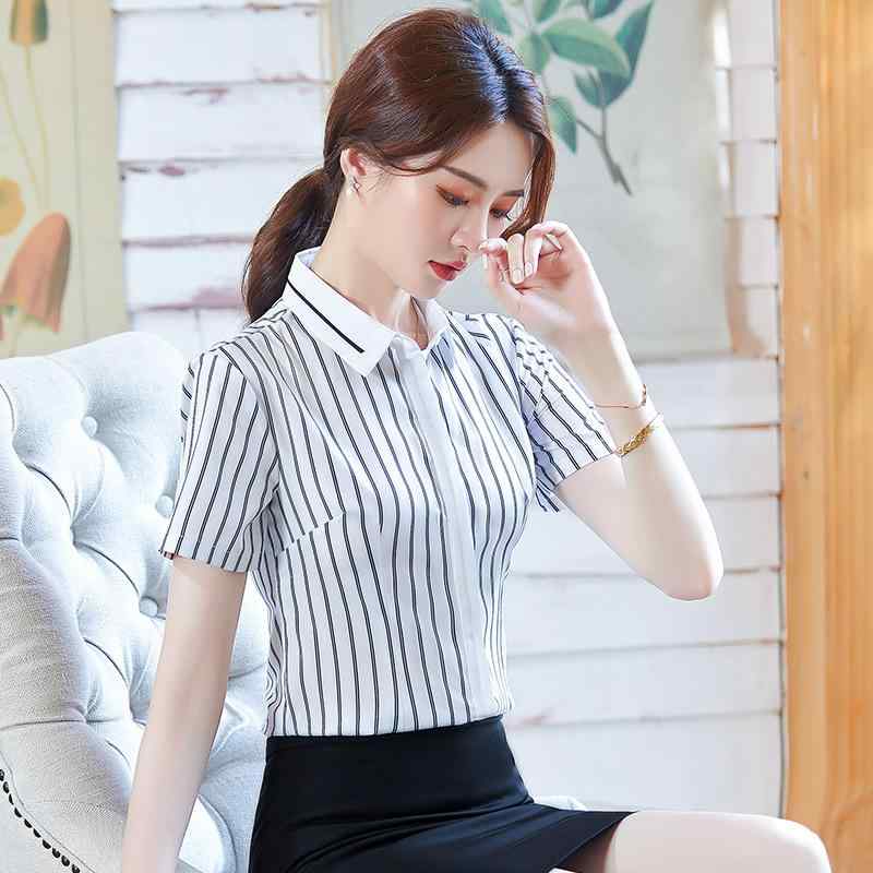 シャツ レディース 女性用 ストライプ柄 形態安定 ストレッチ素材 半袖 長袖 スリムフィット オフィス 事務服 制服 美容院 宝飾店 ホテル受付 接客業 ビジネス フォーマル 上品 きれいめ 通勤スタイル