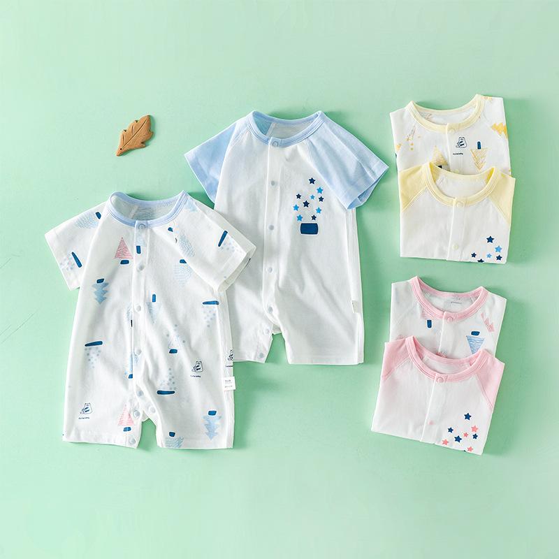 ベビー ロンパース 新生児 薄手 夏用 綿100% フラットシーム 半袖 かわいい 総柄 赤ちゃん お出かけ着 ..