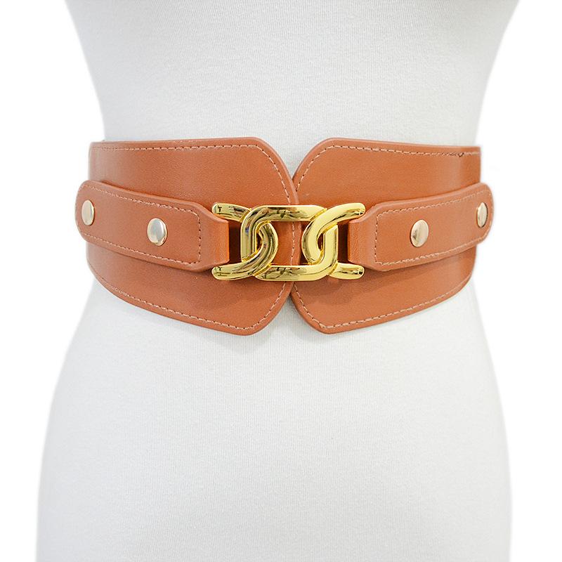 ベルト レディース 伸縮性 ストレッチ 幅広 ウエストマーク コルセット フェイクレザー ダブルバックル 金属バックル かわいい フェミニン おしゃれ ブラック ホワイト ブラウン(x2)