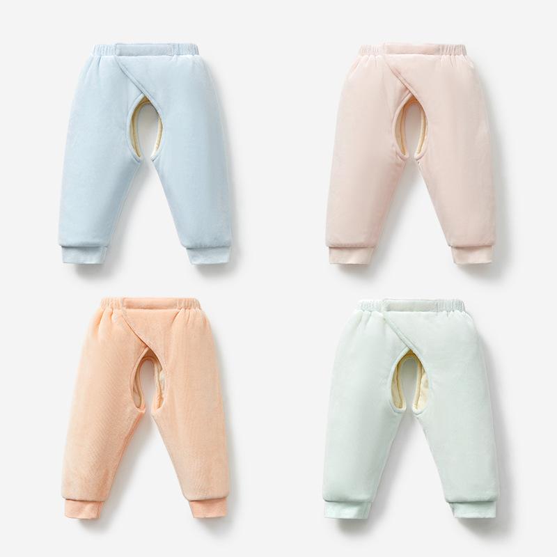 楽天セキュアデポパンツ ベビー 男女兼用 新生児 0-1歳 保温 薄手中綿入り スナップボタン 股開き 秋冬 冬用 ポリエステル ボトムス 肌に優しい 部屋着（x2）