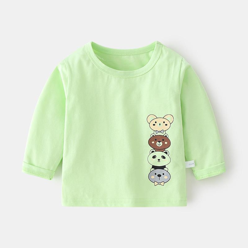 Tシャツ キッズ ベビー 男女兼用 吸汗速乾 柔らか肌触り 春夏 長袖 綿95% ライクラ素材 動物 キャラクター柄 ラウンドネック トップス インナー 部屋着 80 90 100cm