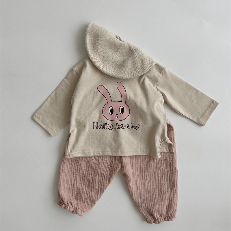 Tシャツ ベビー キッズ 男の子 女の子 男女兼用 吸汗速乾 ソフト 綿95% 丸首 かわいい キャラクター くま うさぎ アニマル 長袖 春秋 カジュアル 部屋着 韓国風