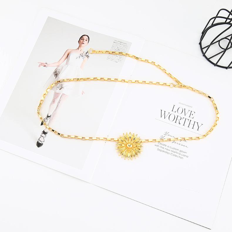 ベルト レディース 欧米風 レトロ アンティーク風 ひまわり デイジー 個性派 上質 金属製 ウエストチェ..