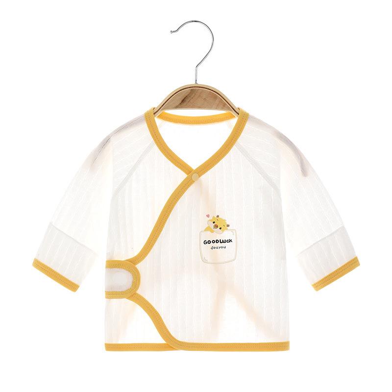 ベビー肌着 新生児 男の子 女の子 兼用 フラットシーム 極薄 コットン100% 吸汗速乾 冷房対策 和尚服 前開き 半袖 パジャマ ルームウェア キャラクター柄 プリント ストライプ かわいい 春夏 50 60サイズ