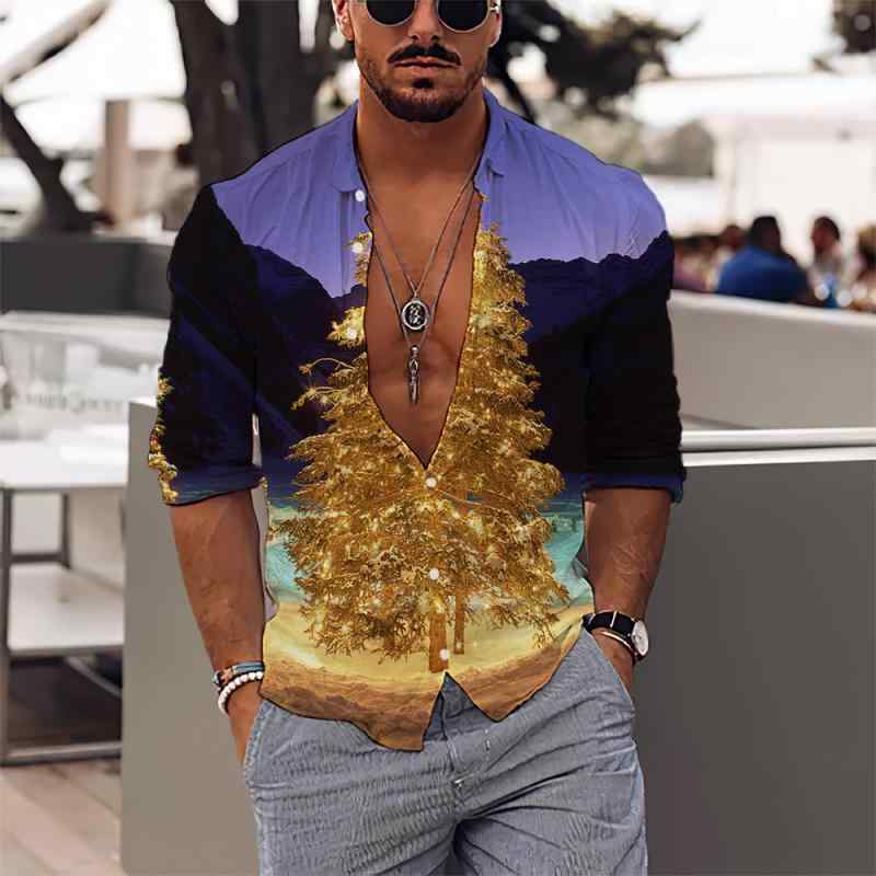 4WAYストレッチ シャツ メンズ 3Dデジタルプリント 長袖 ビッグシルエット ゆったり オーバーサイズ ク..