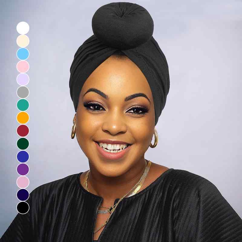 帽子 レディース 女性用 ドーナツ型 プリーツ ターバン ヘッドスカーフ ヘッドラップ 無地 ポリエステ..