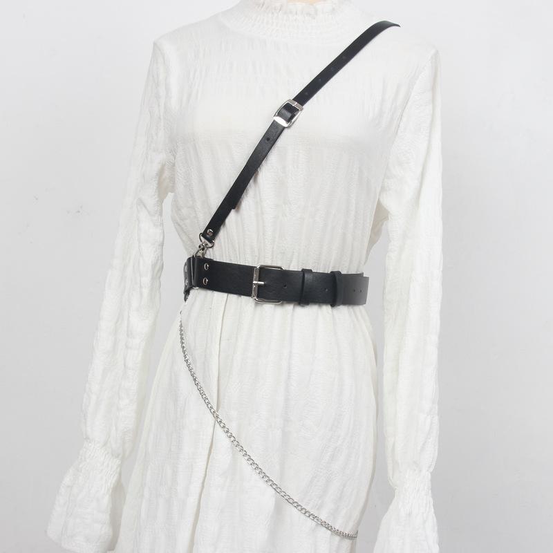 ウエストチェーン レディース ブラック クール ヒップホップ パンク フェイクレザー 多機能 ストラップ..