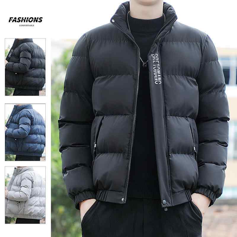 中綿ジャケット メンズ ダウンジャケット風 ショート丈 スタンドカラー 厚手 防寒 暖かい 韓国風 カジュアル ブルゾン 無地 冬アウター ポリエステル 通勤 通学 若者向け