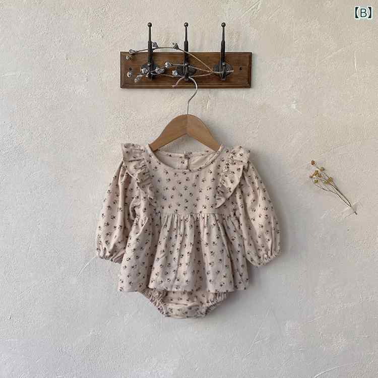 ロンパース 女の子 ベビー 赤ちゃん服 春秋 韓国風 小花柄 フリル 長袖 コットン ...